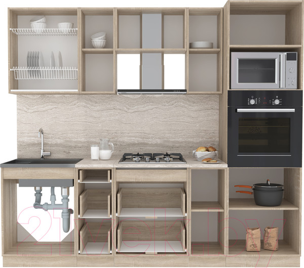 Изображение товара Кухонный гарнитур Интерлиния Мила 2.4 ВТ (дуб золотой/антрацит/дуб бунратти)