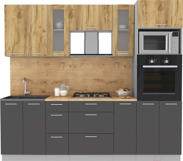 Изображение товара Кухонный гарнитур Интерлиния Мила 2.4 ВТ (дуб золотой/антрацит/дуб бунратти)