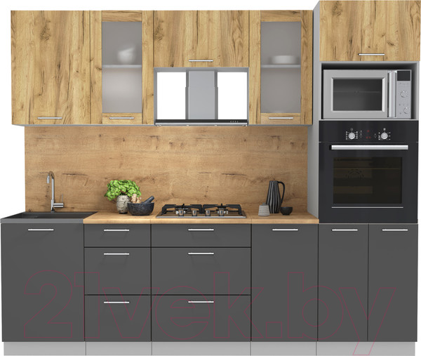 Изображение товара Кухонный гарнитур Интерлиния Мила 2.5 ВТ (дуб золотой/антрацит/дуб бунратти)