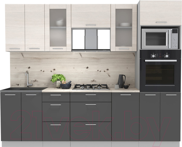 Изображение товара Кухонный гарнитур Интерлиния Мила 2.6 ВТ (вудлайн кремовый/антрацит/бискайская сосна)