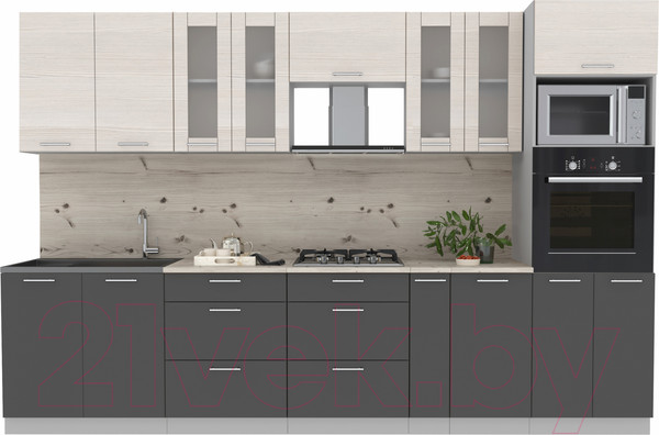 Изображение товара Кухонный гарнитур Интерлиния Мила 3.2 ВТ (вудлайн кремовый/антрацит/бискайская сосна)