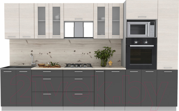 Изображение товара Кухонный гарнитур Интерлиния Мила 3.4 ВТ (вудлайн кремовый/антрацит/бискайская сосна)