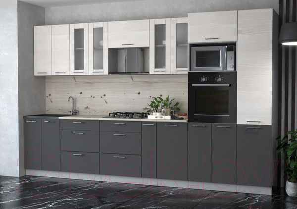 Изображение товара Кухонный гарнитур Интерлиния Мила 3.4 ВТ (вудлайн кремовый/антрацит/бискайская сосна)