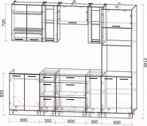 Изображение товара Кухонный гарнитур Интерлиния Мила 2.4 ВТ (бетон/антрацит/травертин)