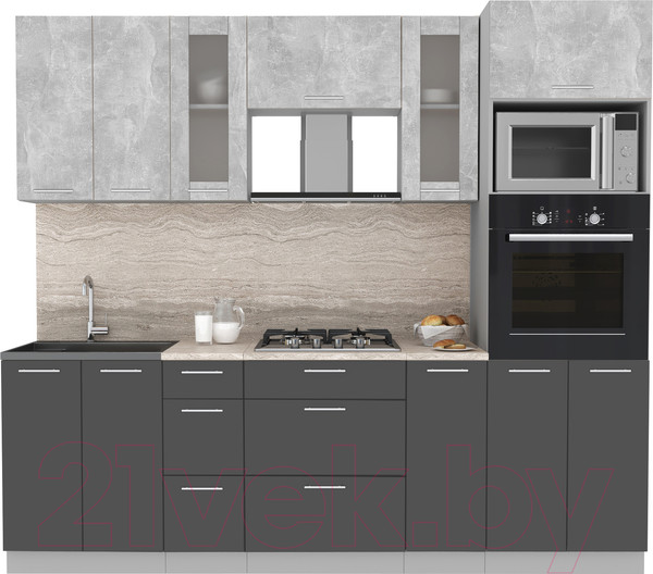 Изображение товара Кухонный гарнитур Интерлиния Мила 2.4 ВТ (бетон/антрацит/травертин)
