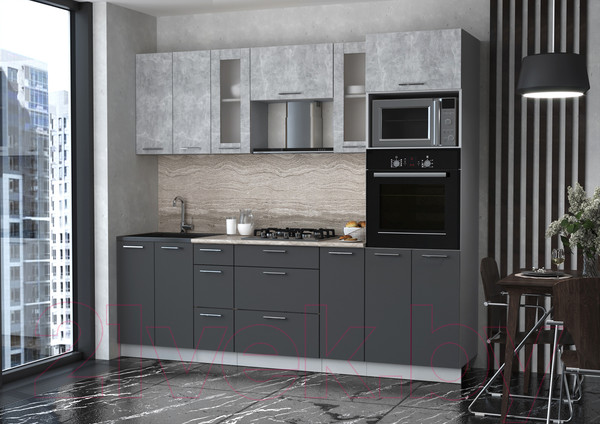 Изображение товара Кухонный гарнитур Интерлиния Мила 2.4 ВТ (бетон/антрацит/травертин)