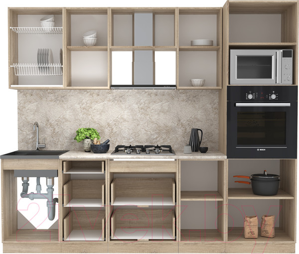 Изображение товара Кухонный гарнитур Интерлиния Мила 2.5 ВТ (бетон/антрацит/травертин)