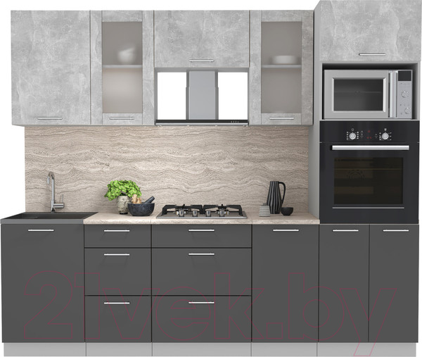 Изображение товара Кухонный гарнитур Интерлиния Мила 2.5 ВТ (бетон/антрацит/травертин)