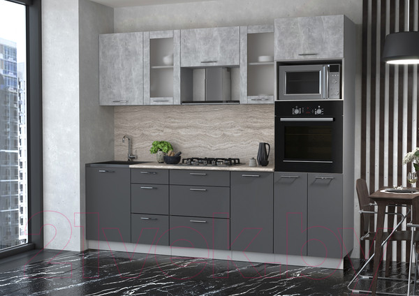 Изображение товара Кухонный гарнитур Интерлиния Мила 2.5 ВТ (бетон/антрацит/травертин)