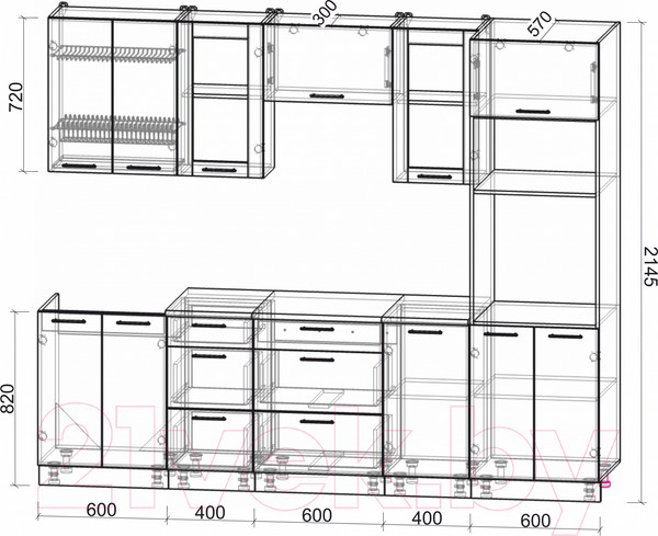 Изображение товара Кухонный гарнитур Интерлиния Мила 2.6 ВТ (бетон/антрацит/травертин)