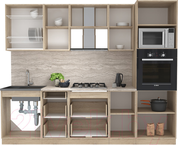 Изображение товара Кухонный гарнитур Интерлиния Мила 2.6 ВТ (бетон/антрацит/травертин)