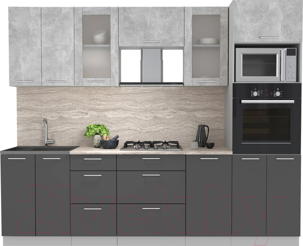 Изображение товара Кухонный гарнитур Интерлиния Мила 2.6 ВТ (бетон/антрацит/травертин)