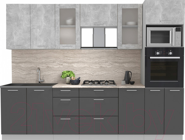 Изображение товара Кухонный гарнитур Интерлиния Мила 2.8 ВТ (бетон/антрацит/травертин)