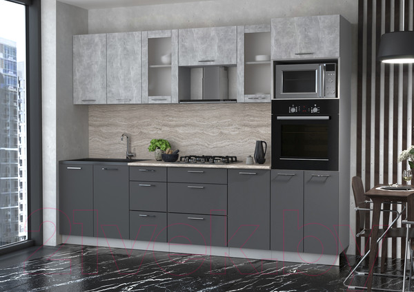 Изображение товара Кухонный гарнитур Интерлиния Мила 2.8 ВТ (бетон/антрацит/травертин)