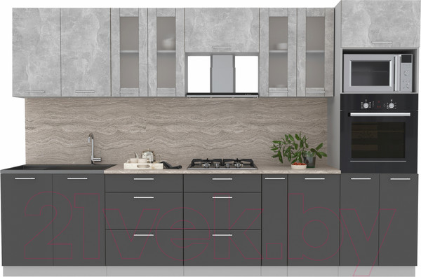 Изображение товара Кухонный гарнитур Интерлиния Мила 3.2 ВТ (бетон/антрацит/травертин)