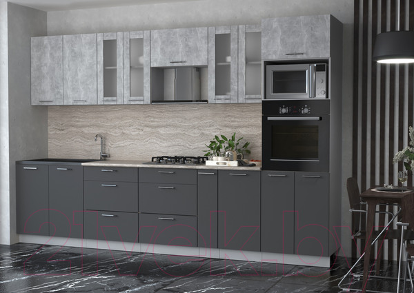 Изображение товара Кухонный гарнитур Интерлиния Мила 3.2 ВТ (бетон/антрацит/травертин)