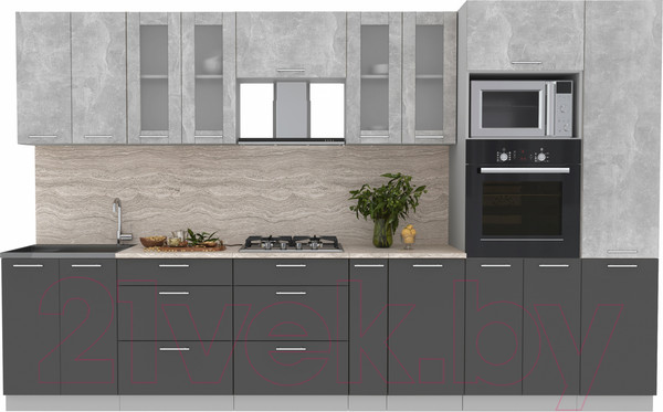 Изображение товара Кухонный гарнитур Интерлиния Мила 3.4 ВТ (бетон/антрацит/травертин)
