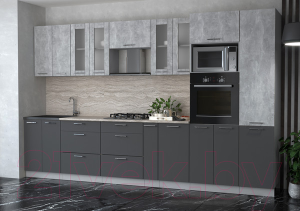Изображение товара Кухонный гарнитур Интерлиния Мила 3.4 ВТ (бетон/антрацит/травертин)