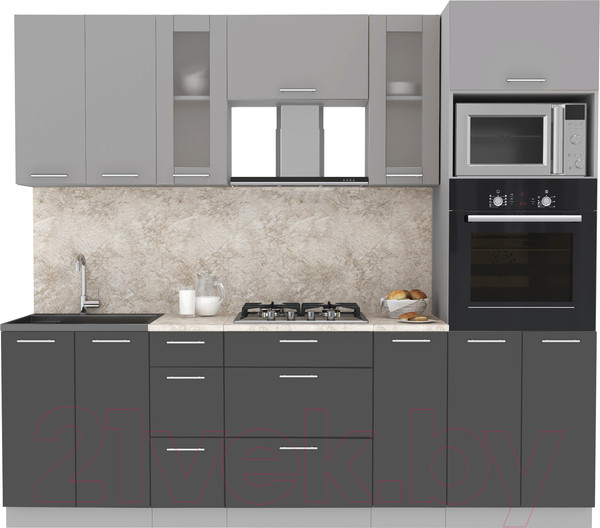 Изображение товара Кухонный гарнитур Интерлиния Мила 2.4 ВТ (серебристый/антрацит/опал светлый)