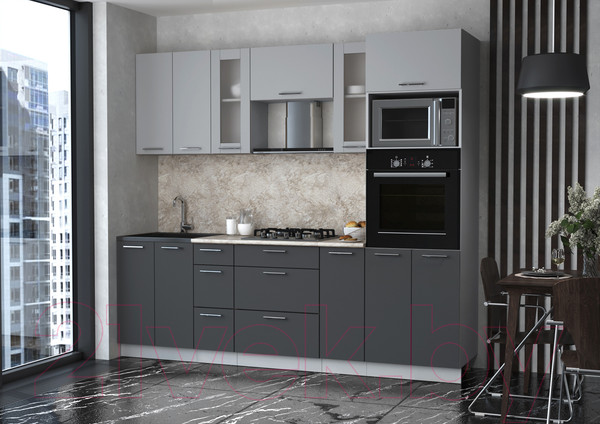 Изображение товара Кухонный гарнитур Интерлиния Мила 2.4 ВТ (серебристый/антрацит/опал светлый)