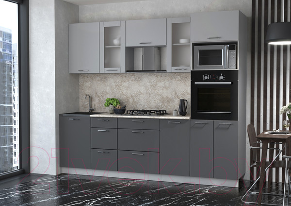 Изображение товара Кухонный гарнитур Интерлиния Мила 2.5 ВТ (серебристый/антрацит/опал светлый)