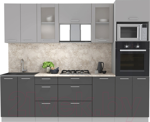 Изображение товара Кухонный гарнитур Интерлиния Мила 2.6 ВТ (серебристый/антрацит/опал светлый)