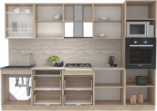 Изображение товара Кухонный гарнитур Интерлиния Мила 3.0 ВТ (серебристый/антрацит/опал светлый)