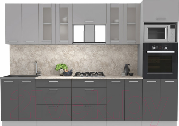 Изображение товара Кухонный гарнитур Интерлиния Мила 3.0 ВТ (серебристый/антрацит/опал светлый)