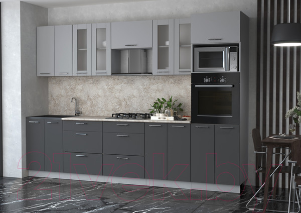 Изображение товара Кухонный гарнитур Интерлиния Мила 3.0 ВТ (серебристый/антрацит/опал светлый)