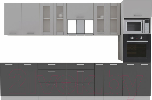 Изображение товара Кухонный гарнитур Интерлиния Мила 3.2 ВТ (серебристый/антрацит/опал светлый)