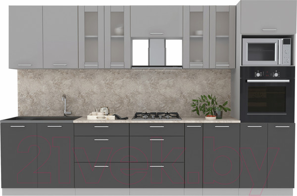 Изображение товара Кухонный гарнитур Интерлиния Мила 3.2 ВТ (серебристый/антрацит/опал светлый)