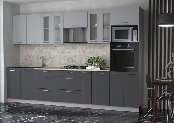 Изображение товара Кухонный гарнитур Интерлиния Мила 3.2 ВТ (серебристый/антрацит/опал светлый)