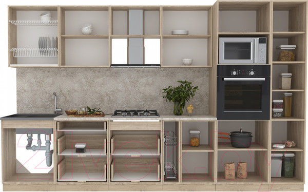 Изображение товара Кухонный гарнитур Интерлиния Мила 3.4 ВТ (серебристый/антрацит/опал светлый)