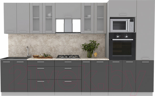 Изображение товара Кухонный гарнитур Интерлиния Мила 3.4 ВТ (серебристый/антрацит/опал светлый)