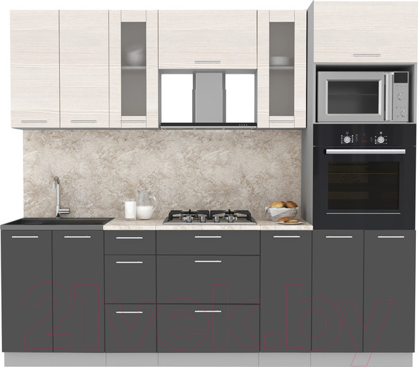 Изображение товара Кухонный гарнитур Интерлиния Мила 2.4 ВТ (вудлайн кремовый/антрацит/опал светлый)