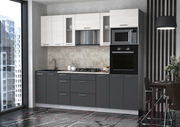 Изображение товара Кухонный гарнитур Интерлиния Мила 2.4 ВТ (вудлайн кремовый/антрацит/опал светлый)