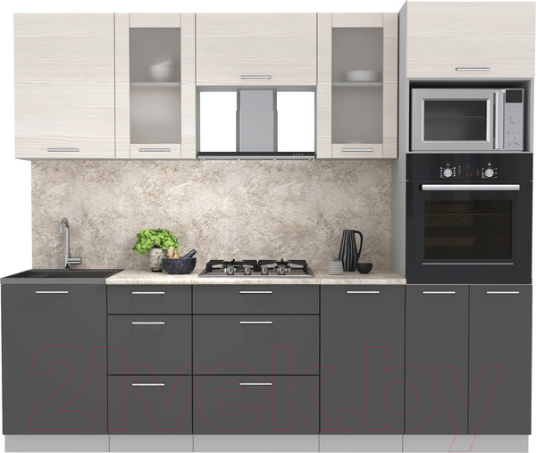 Изображение товара Кухонный гарнитур Интерлиния Мила 2.5 ВТ (вудлайн кремовый/антрацит/опал светлый)