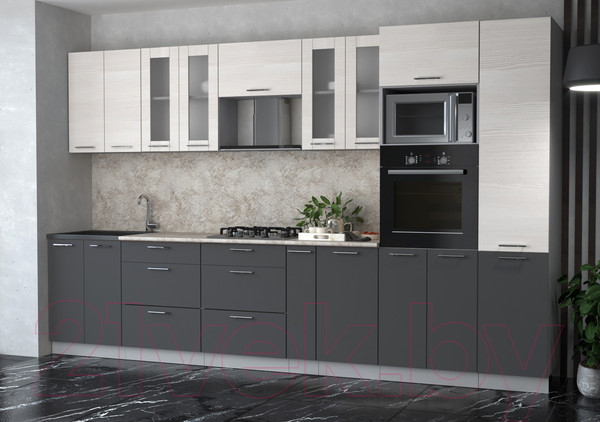 Изображение товара Кухонный гарнитур Интерлиния Мила 3.4 ВТ (вудлайн кремовый/антрацит/опал светлый)