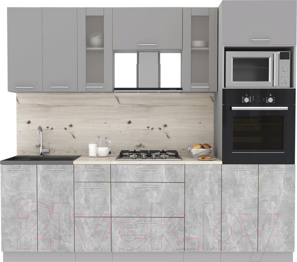 Изображение товара Кухонный гарнитур Интерлиния Мила 2.4 ВТ (серебристый/бетон/бискайская сосна)