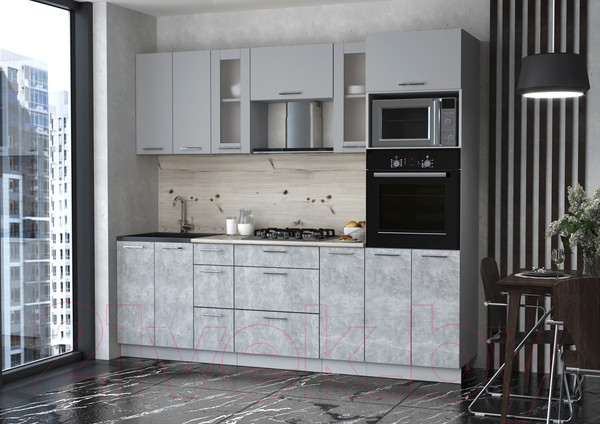 Изображение товара Кухонный гарнитур Интерлиния Мила 2.4 ВТ (серебристый/бетон/бискайская сосна)