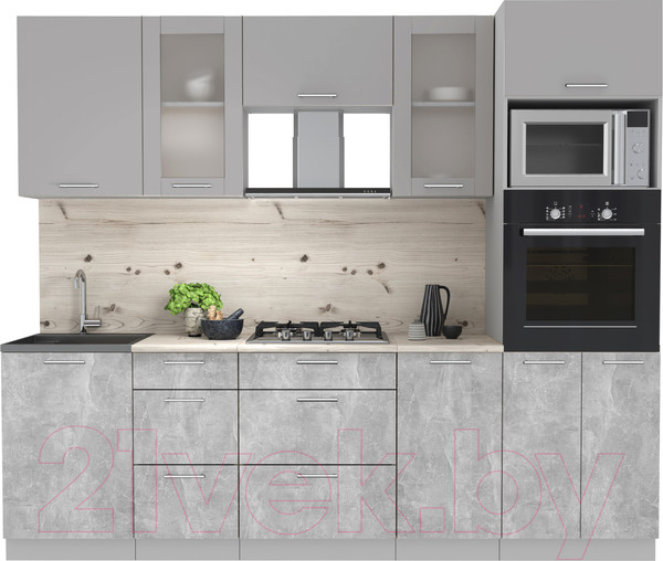 Изображение товара Кухонный гарнитур Интерлиния Мила 2.5 ВТ (серебристый/бетон/бискайская сосна)