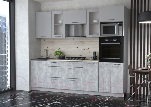 Изображение товара Кухонный гарнитур Интерлиния Мила 2.5 ВТ (серебристый/бетон/бискайская сосна)