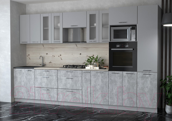 Изображение товара Кухонный гарнитур Интерлиния Мила 3.4 ВТ (серебристый/бетон/бискайская сосна)