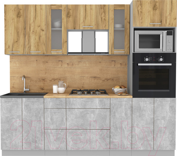 Изображение товара Кухонный гарнитур Интерлиния Мила 2.4 ВТ (дуб золотой/бетон/дуб бунратти)