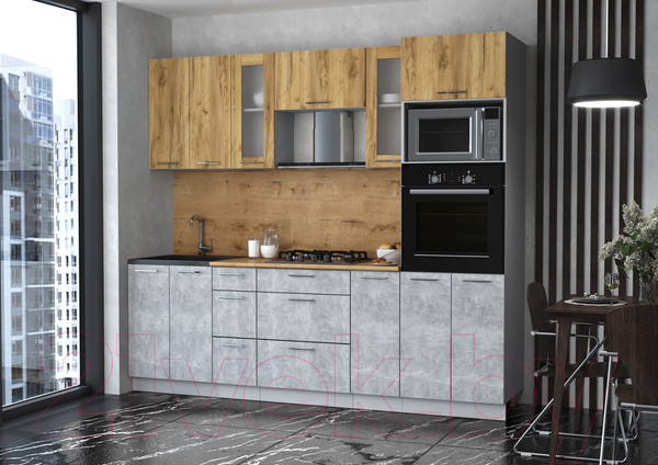 Изображение товара Кухонный гарнитур Интерлиния Мила 2.4 ВТ (дуб золотой/бетон/дуб бунратти)