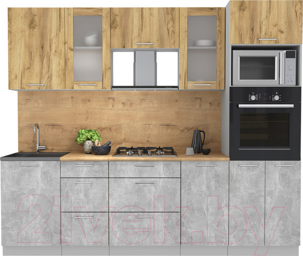 Изображение товара Кухонный гарнитур Интерлиния Мила 2.5 ВТ (дуб золотой/бетон/дуб бунратти)