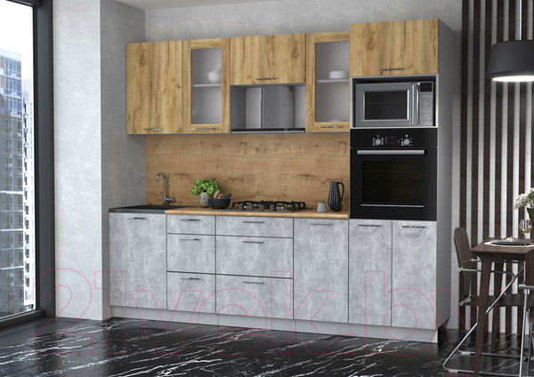 Изображение товара Кухонный гарнитур Интерлиния Мила 2.5 ВТ (дуб золотой/бетон/дуб бунратти)