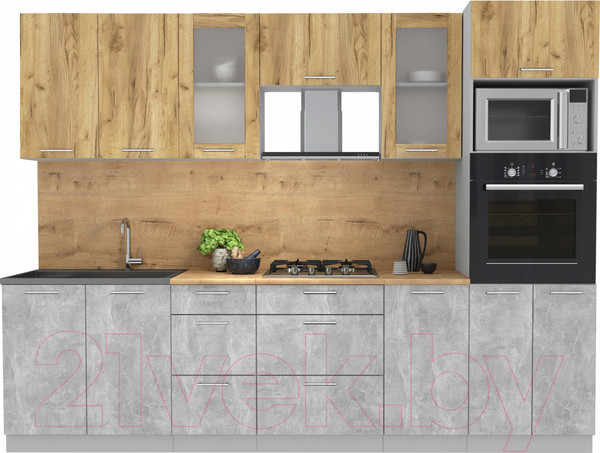 Изображение товара Кухонный гарнитур Интерлиния Мила 2.8 ВТ (дуб золотой/бетон/дуб бунратти)