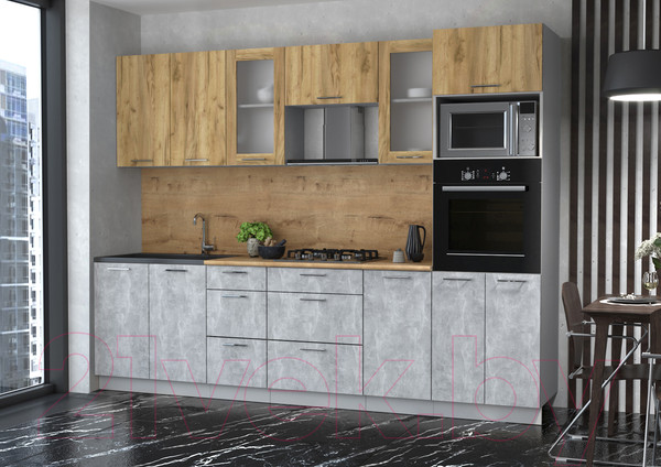 Изображение товара Кухонный гарнитур Интерлиния Мила 2.8 ВТ (дуб золотой/бетон/дуб бунратти)