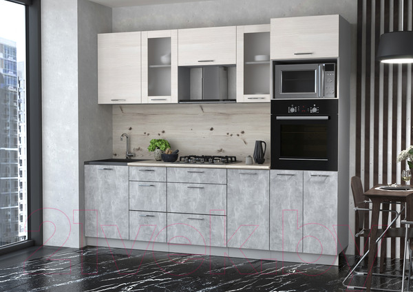 Изображение товара Кухонный гарнитур Интерлиния Мила 2.5 ВТ (вудлайн кремовый/бетон/бискайская сосна)